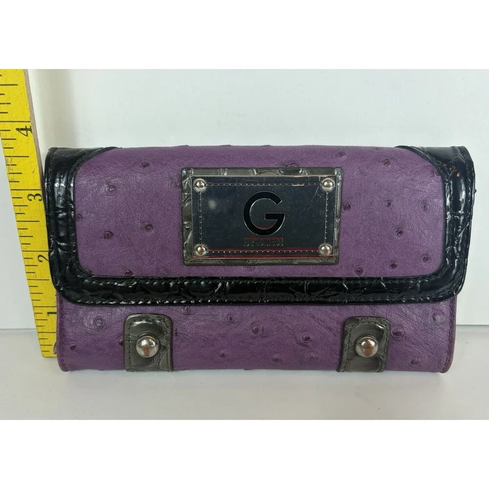 Guess Wallet Ostrich Embossed Y2K Purple And Black 6.5” X 3.5”